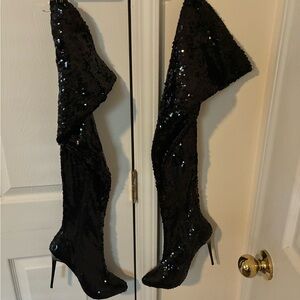 Black Sequin High Heels